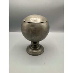 Antique Shuhlee Swatow Chinese Pewter Tea / Tobacco Caddy Box World Globe Vtg